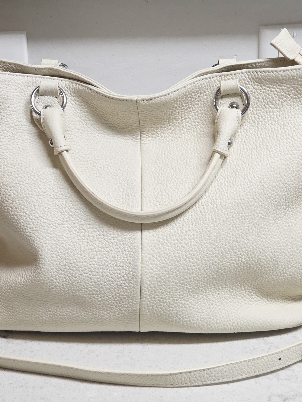 Cream Leather Tote Bag - Versatile Everyday Handbag